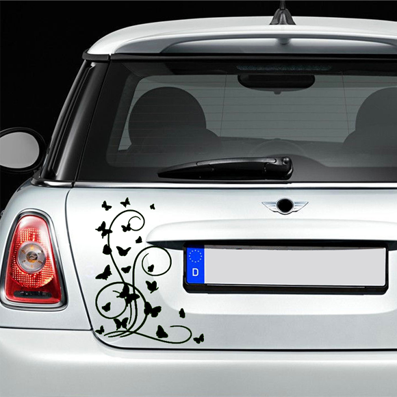 2 Autocollants Voiture Fleurs Et Papillons - PVC Imperméable - 30x11cm - Déco Capot, Portières