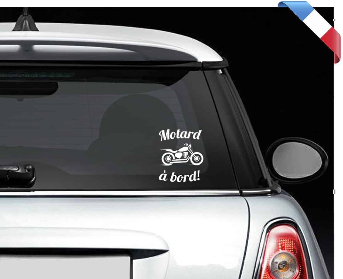 Autocollant "Motard à Bord" - Vinyle Résistant, Design Main Peace, Fabrication Française, Plusieurs Tailles
